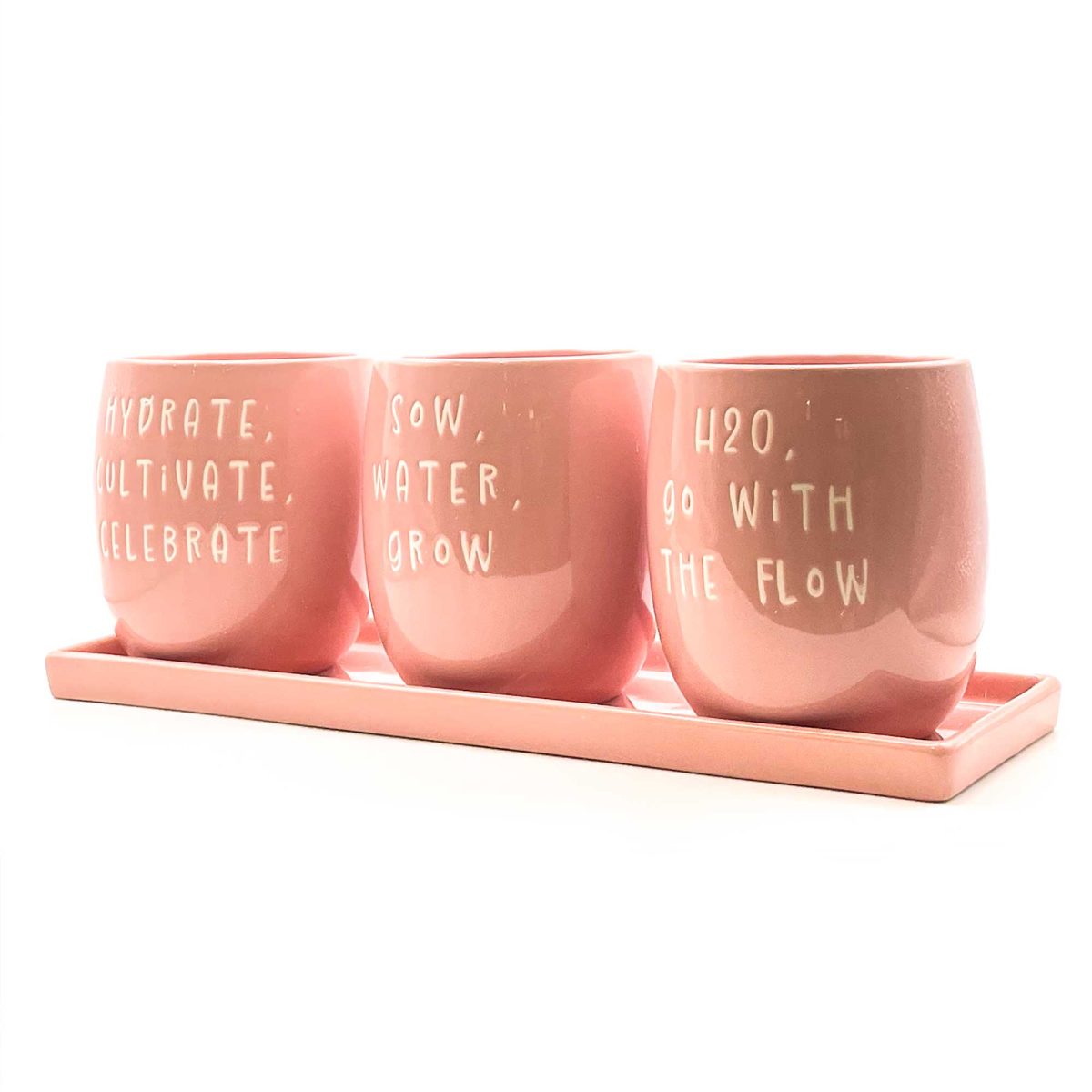 Scandi Home Set of 3 Pink Ceramic Slogan Planters